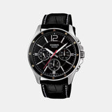 Enticer Men Quartz Black Dial Chronograph Leather Watch A834