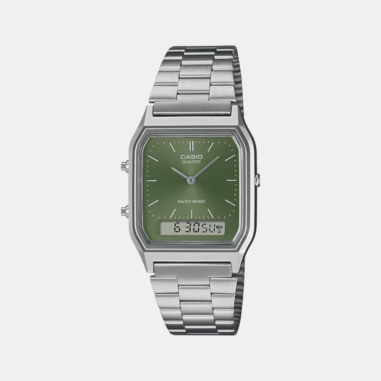 Vintage Unisex Quartz Green Dial Analog-Digital Stainless Steel Watch AD278