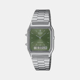 Vintage Unisex Quartz Green Dial Analog-Digital Stainless Steel Watch AD278