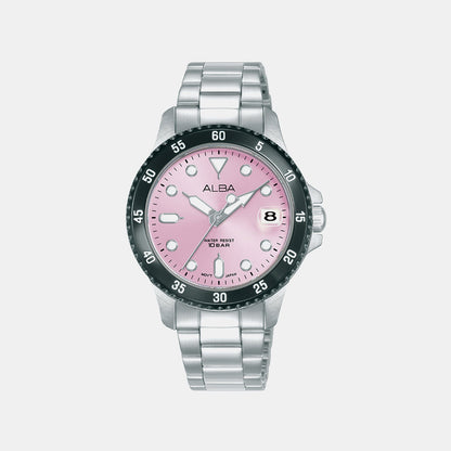 Men Quartz Pink Dial Analog Stainless Steel Watch AG8Q37X1