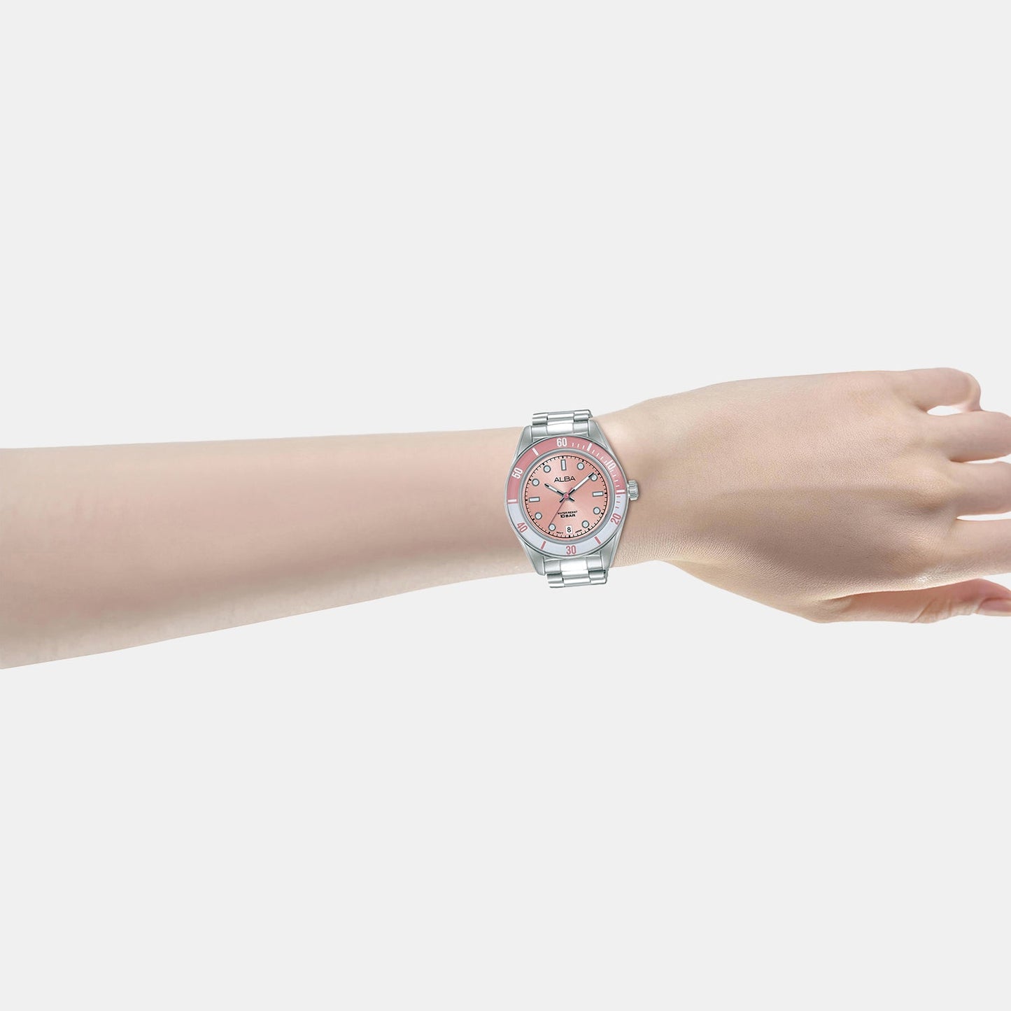 Active Women Quartz Pink Dial Analog Stainless Steel Watch AG8Q71X1