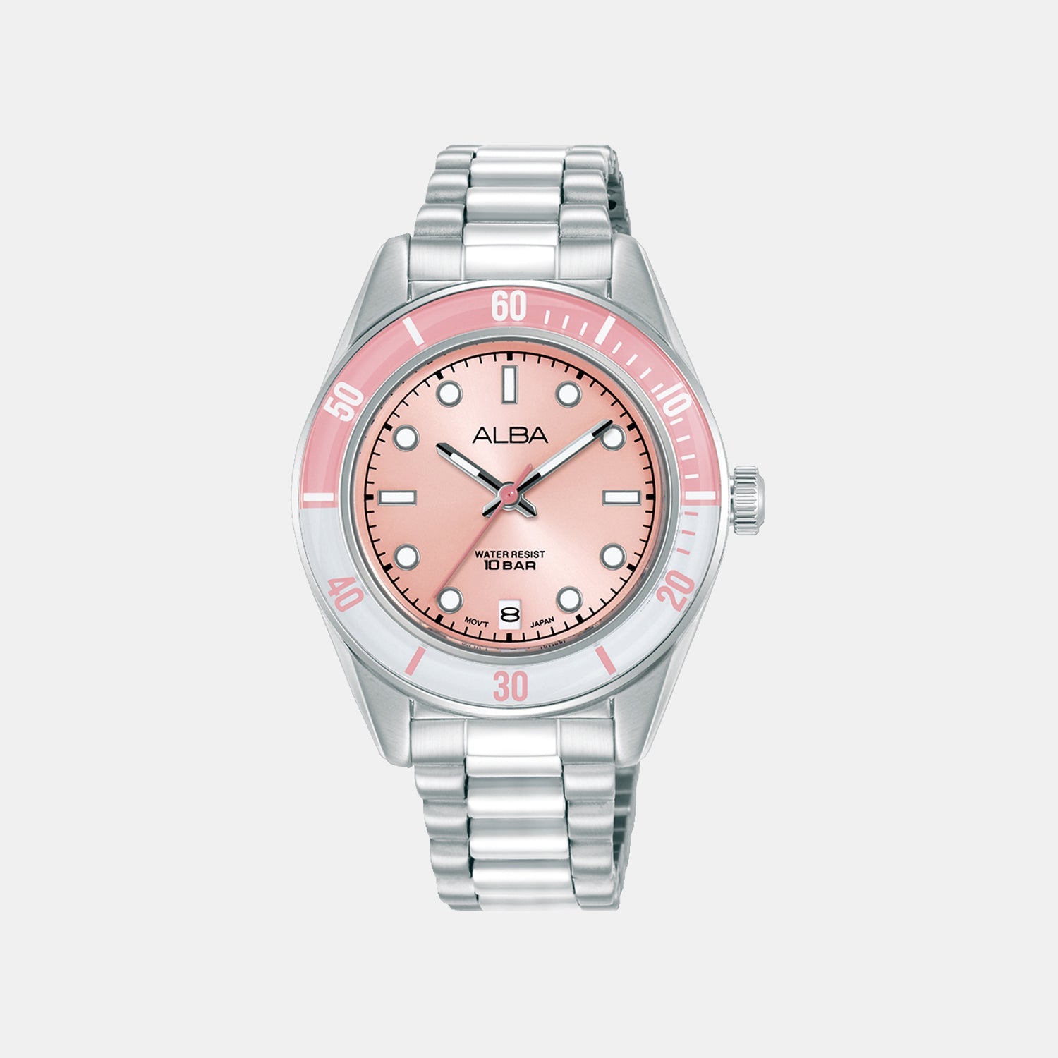 Active Women Quartz Pink Dial Analog Stainless Steel Watch AG8Q71X1