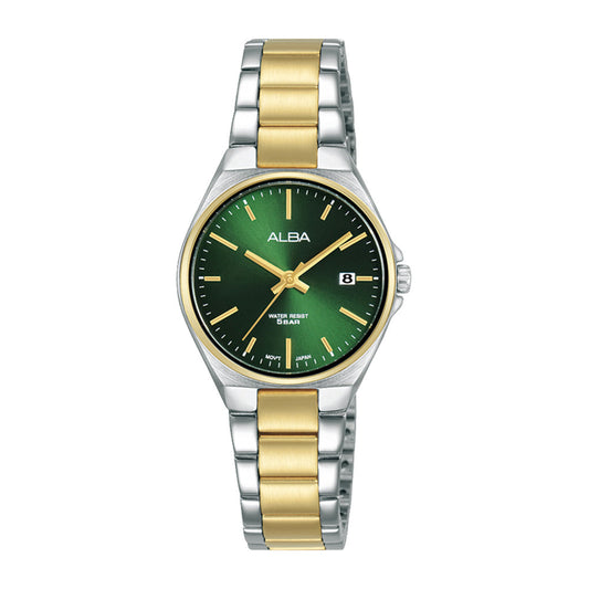 Alba AH7BB8X1 Gold + Silver Strap Green Dial Ladies
