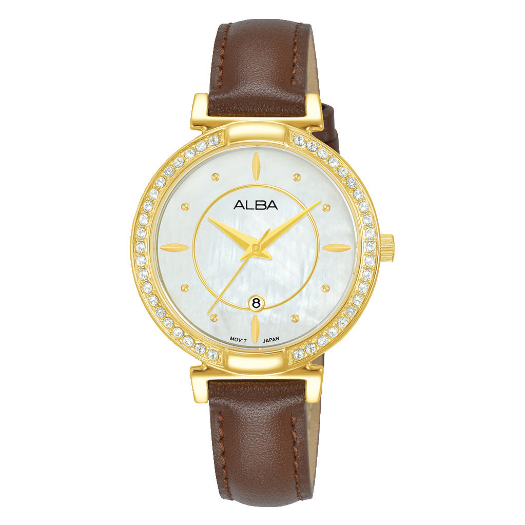 AH7BF8X1 White+Gold Mother of Pearl Watch