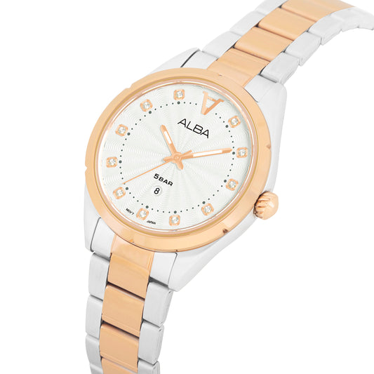 AH7BP6X1 White Ripple Ladies Watch