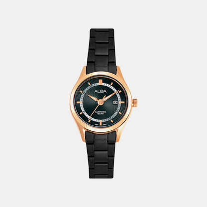 Women Quartz Black Dial Analog Stainless Steel Watch AH7BP8X1