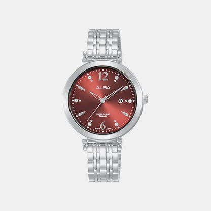 Fashion Women Quartz Maroon Dial Analog Stainless Steel Watch AH7BW3X1