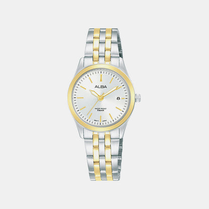 Women Quartz Silver Dial Analog Stainless Steel Watch AH7CF0X1