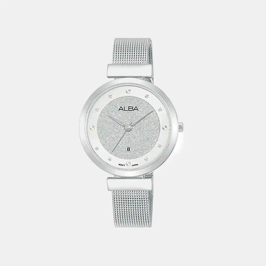 Men Quartz Silver Dial Analog Mesh Watch AH7CG9X1