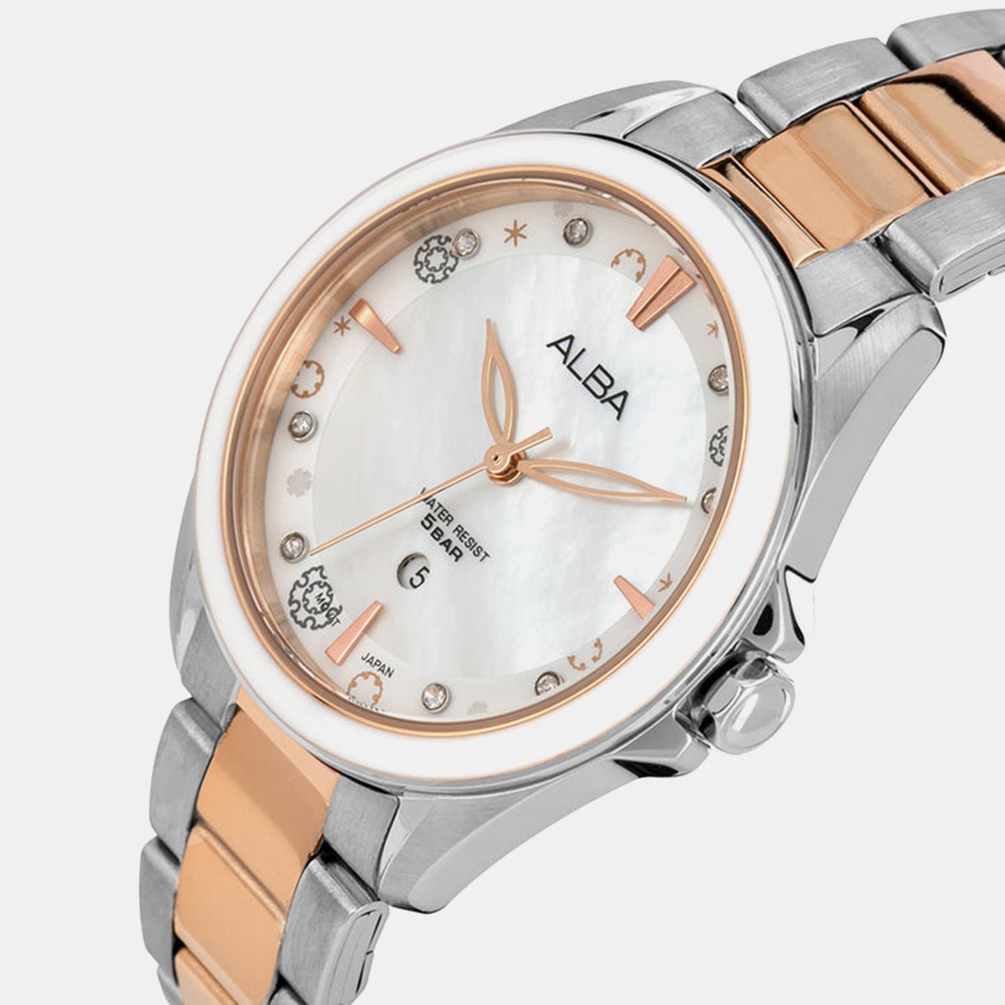 Fashion Women Quartz Mother Of Pearl Dial Analog Stainless Steel Watch AH7DV1X1
