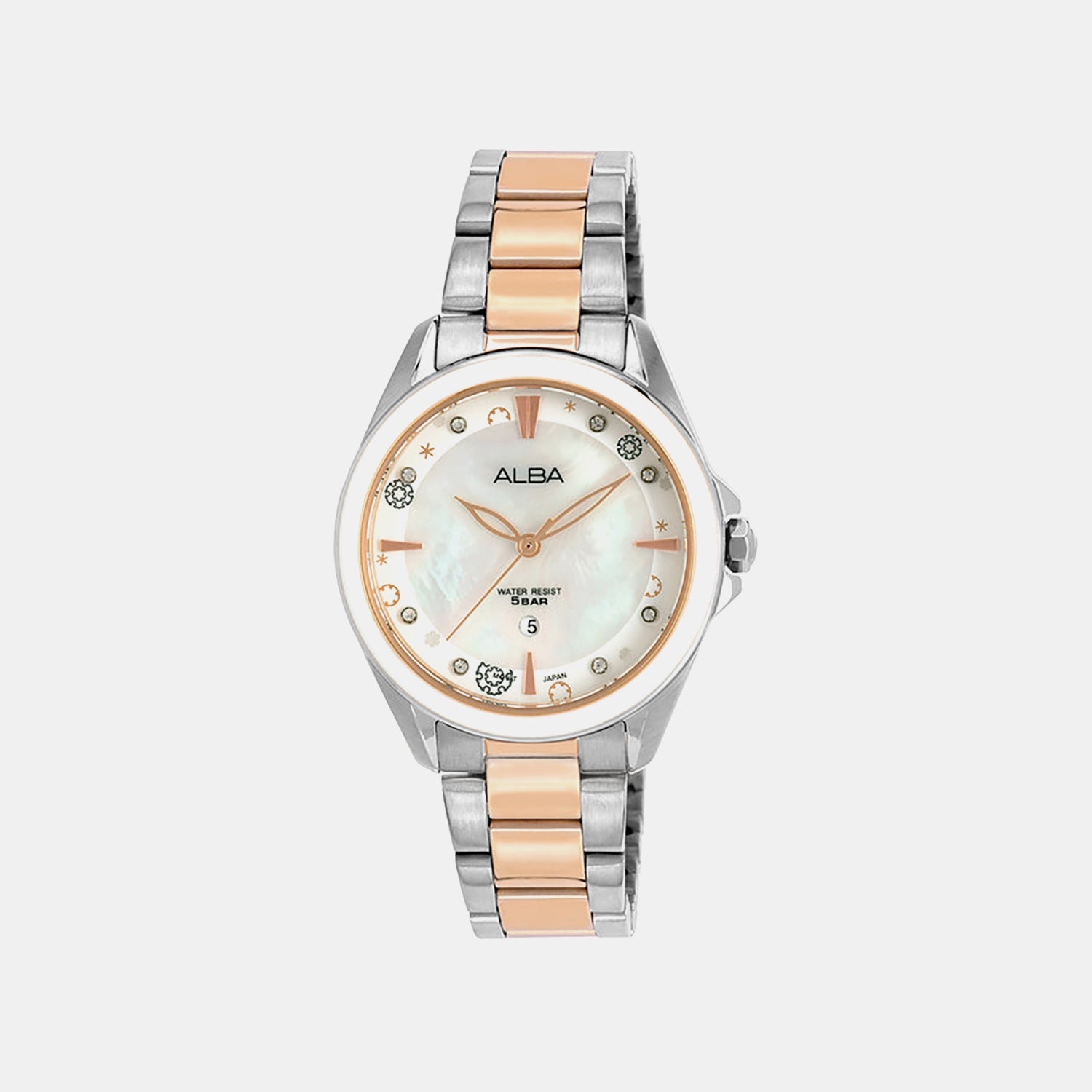 Fashion Women Quartz Mother Of Pearl Dial Analog Stainless Steel Watch AH7DV1X1