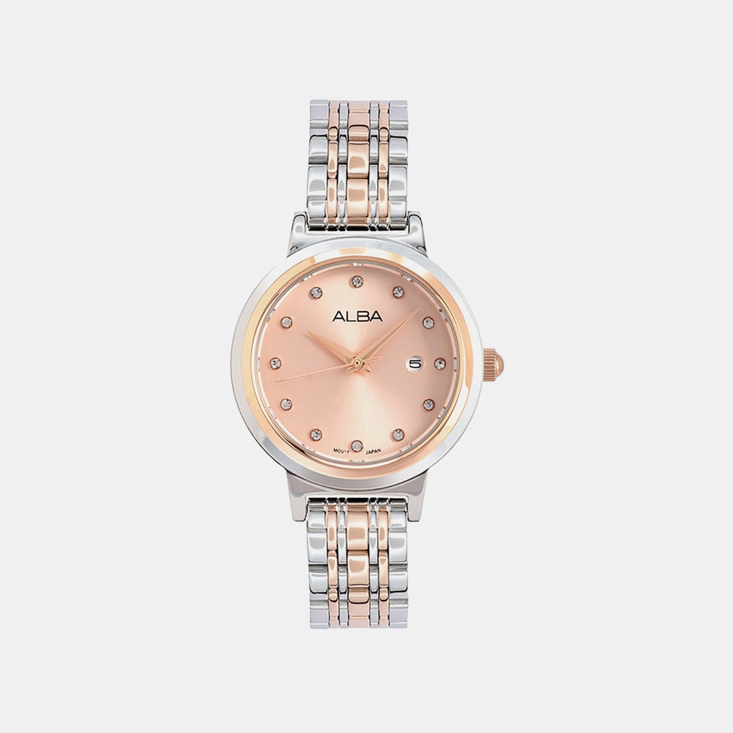 Fashion Women Quartz Peach Dial Analog Stainless Steel Watch AH7EA2X1