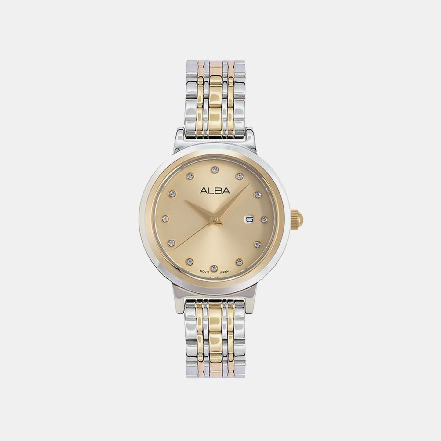 Fashion Women Quartz Champagne Dial Analog Stainless Steel Watch AH7EA4X1