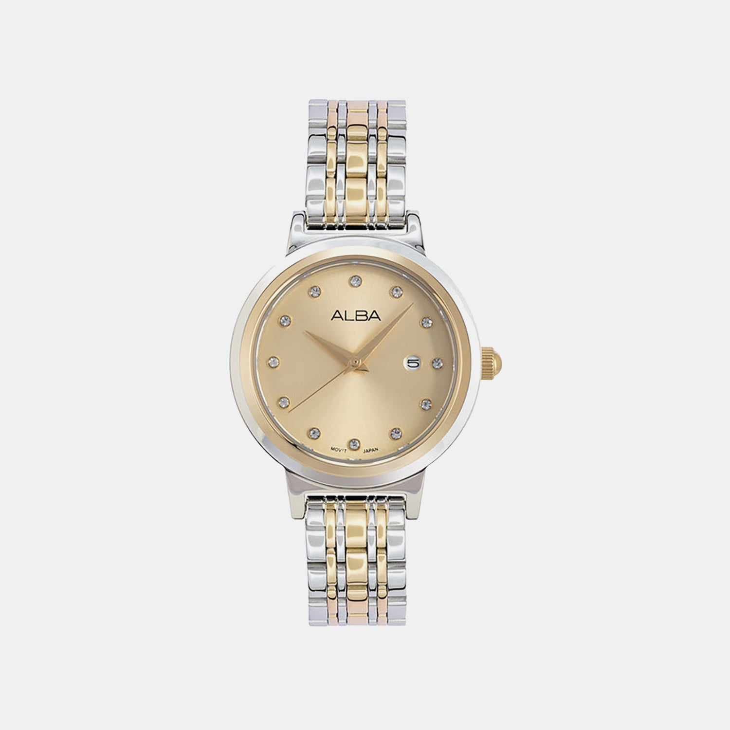 Fashion Women Quartz Champagne Dial Analog Stainless Steel Watch AH7EA4X1
