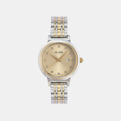 Fashion Women Quartz Champagne Dial Analog Stainless Steel Watch AH7EA4X1