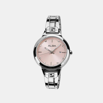 Women Quartz Pink Dial Analog Stainless Steel Watch AH7EJ3X1