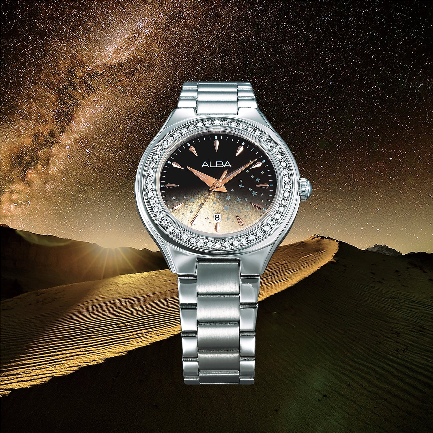 Fashion Women Quartz Multicolour Dial Analog Stainless Steel Watch AH7ET9X1