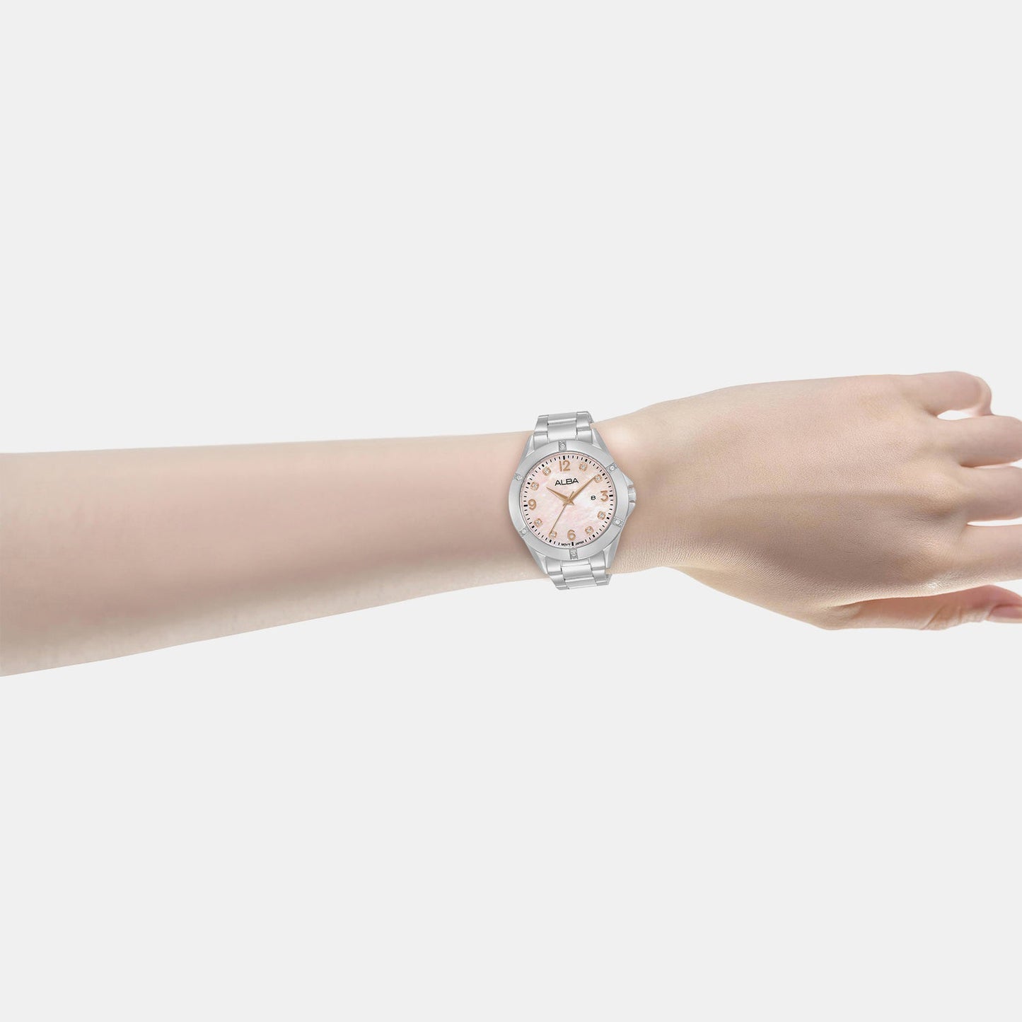 Fashion Women Quartz Mother Of Pearl Dial Analog Stainless Steel Watch AH7EW9X1
