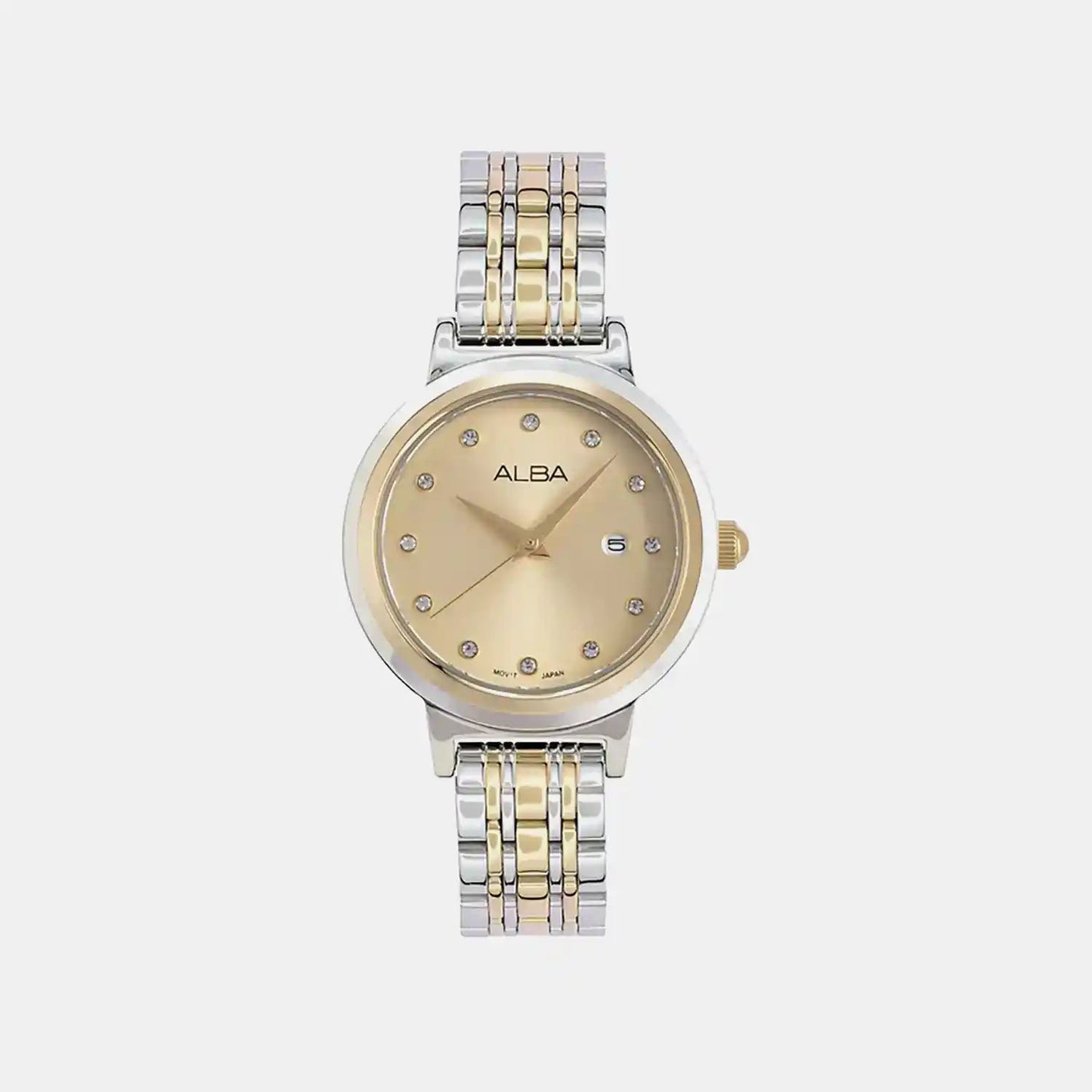 Women Quartz Champagne Dial Analog Stainless Steel Watch AH7EX4X1