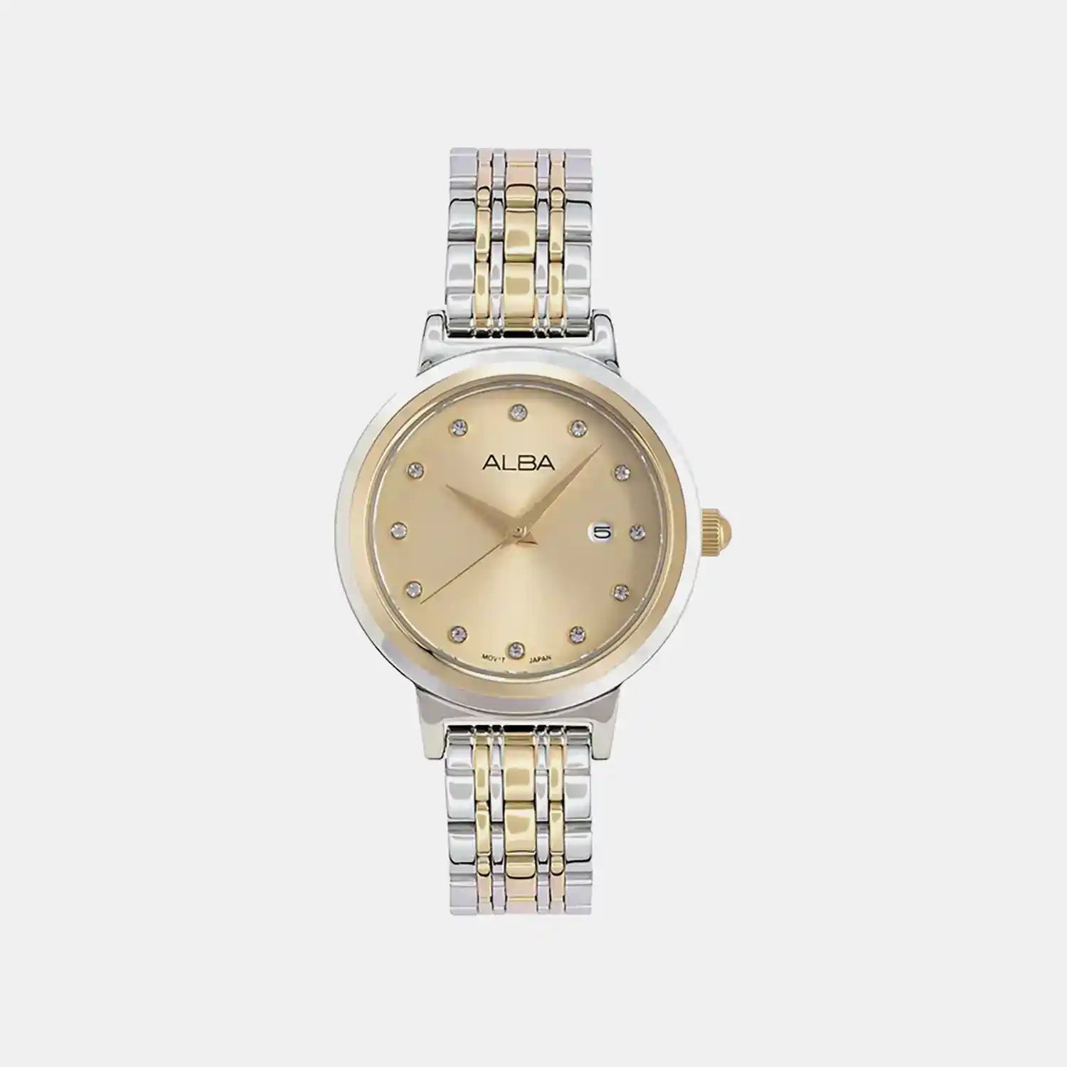 Women Quartz Champagne Dial Analog Stainless Steel Watch AH7EX4X1