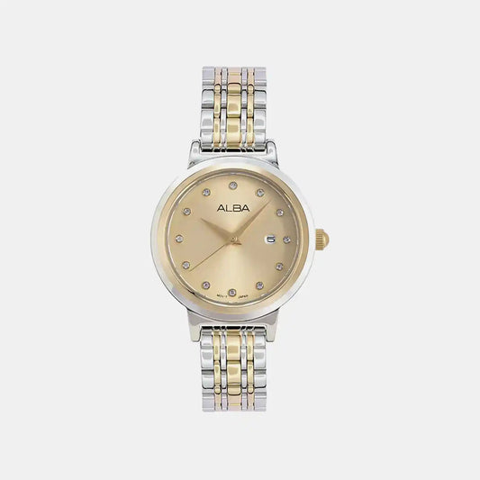 Women Quartz Champagne Dial Analog Stainless Steel Watch AH7EX4X1