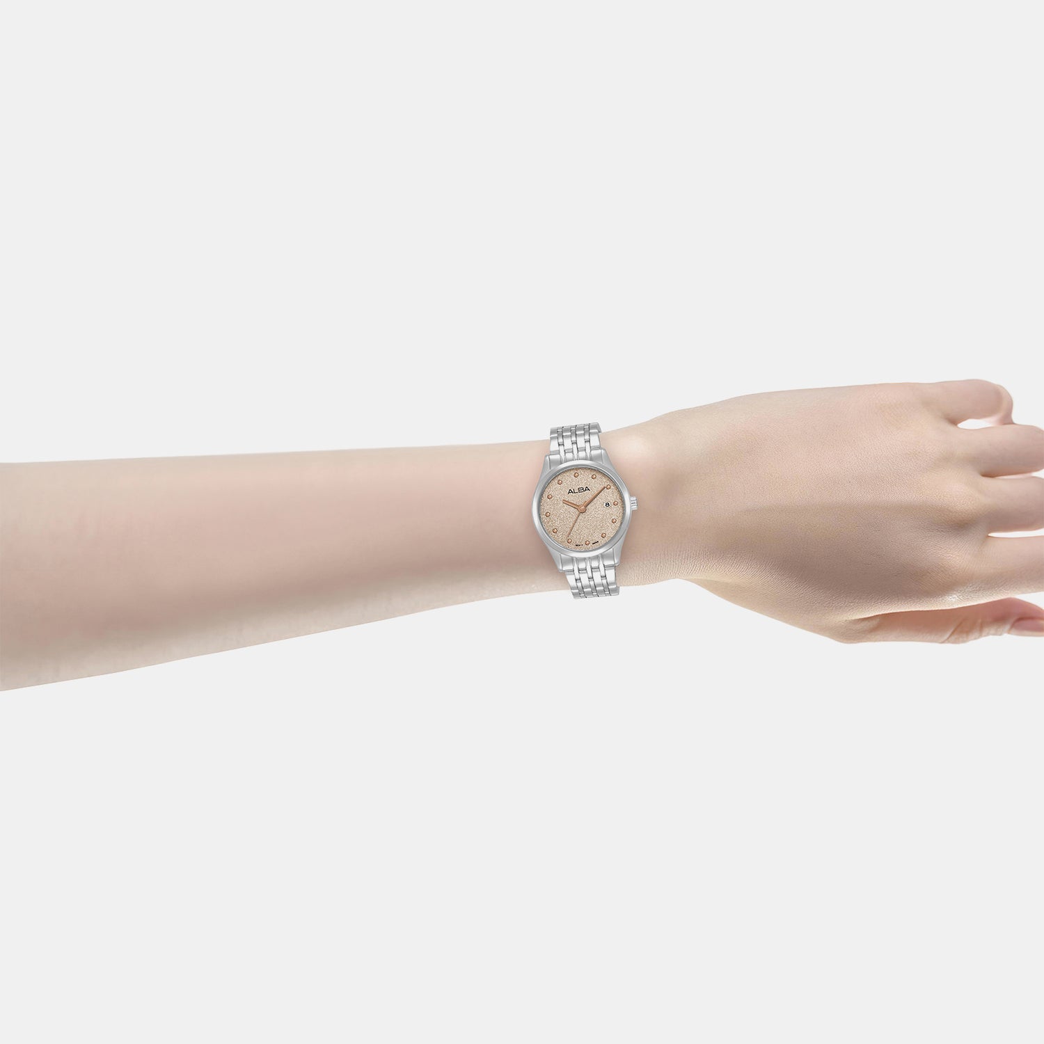 Fashion Women Quartz Champagne Dial Analog Stainless Steel Watch AH7EY9X1