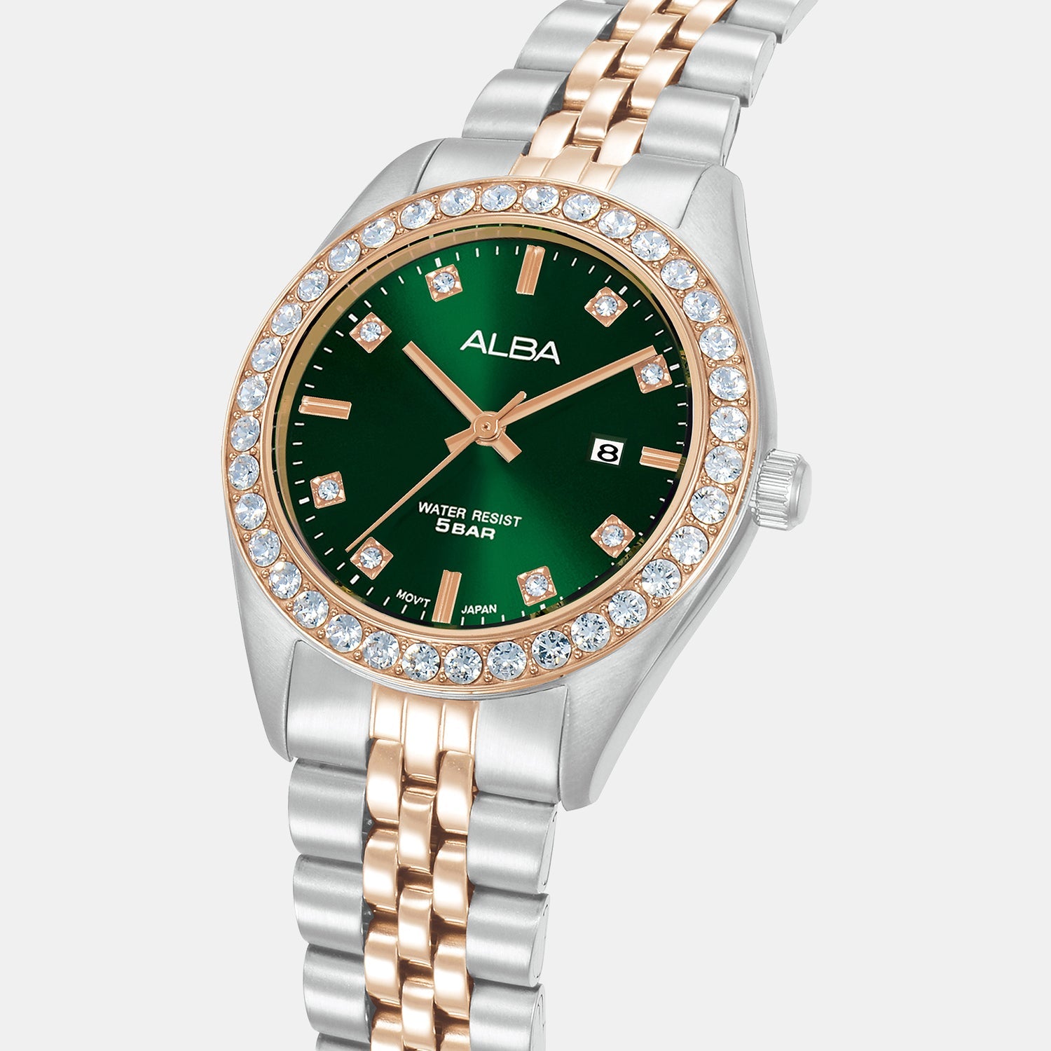 Fashion Women Quartz Green Dial Analog Stainless Steel Watch AH7FD6X1
