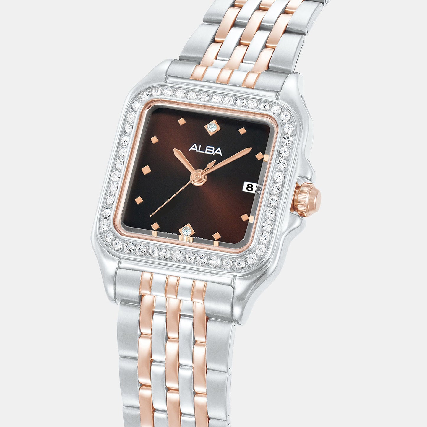 Fashion Women Quartz Brown Dial Analog Stainless Steel Watch AH7FE5X1