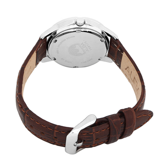 Alba AH7X03X1 Silver-White Dial With Brown Leather Straps