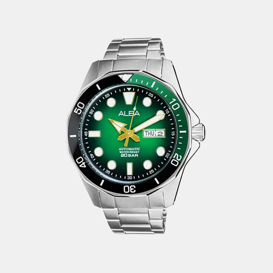 Men Automatic Green Dial Analog Stainless Steel Watch AL4537X1