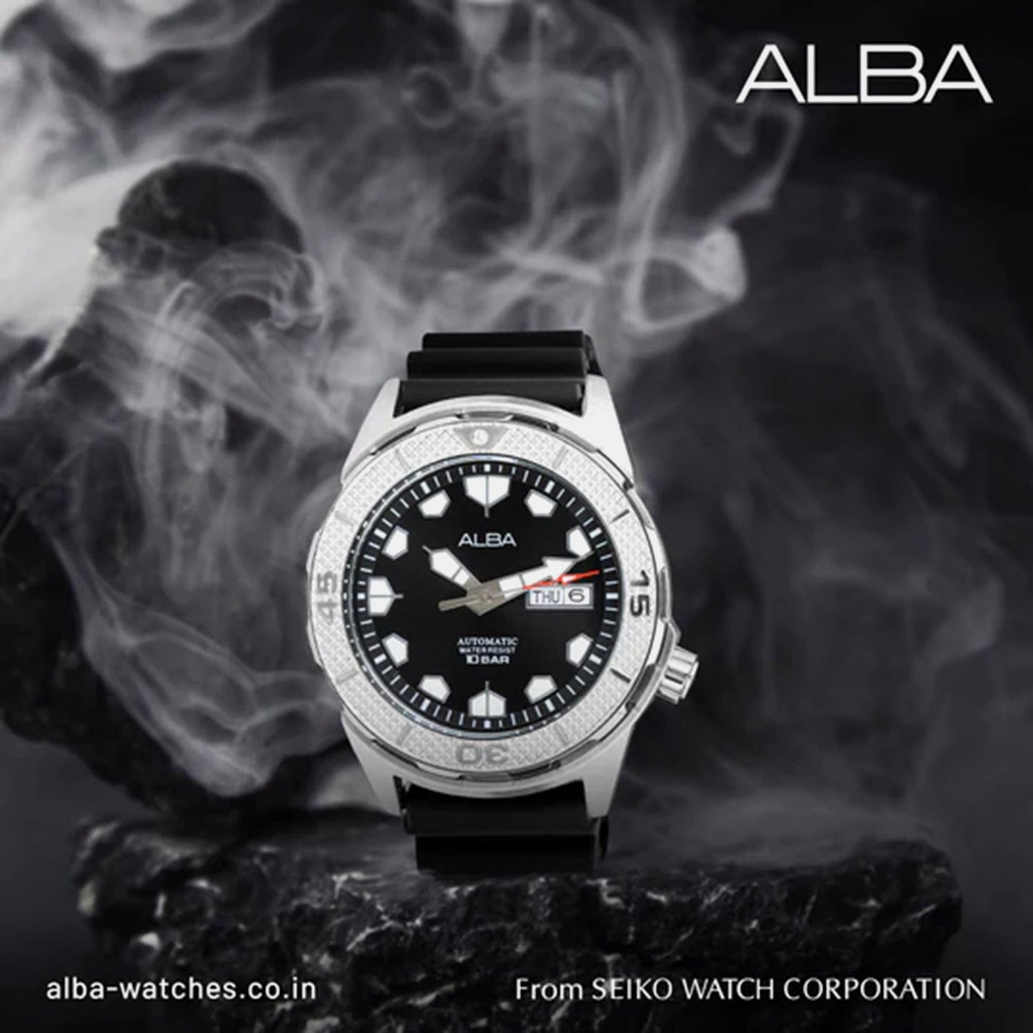 Men Automatic Black Dial Analog Rubber Watch AL4571X1