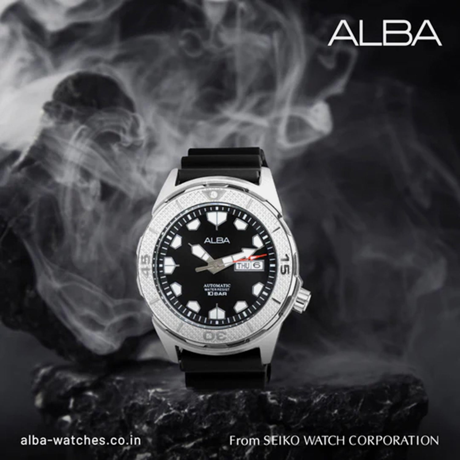 Men Automatic Black Dial Analog Rubber Watch AL4571X1