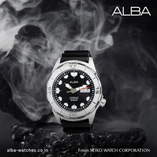 Men Automatic Black Dial Analog Rubber Watch AL4571X1