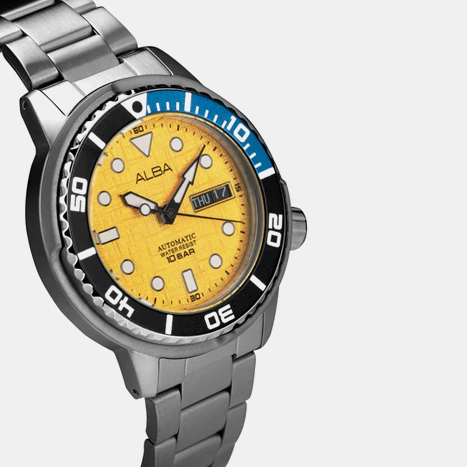 Men Automatic Yellow Dial Analog Stainless Steel Watch AL4773X2
