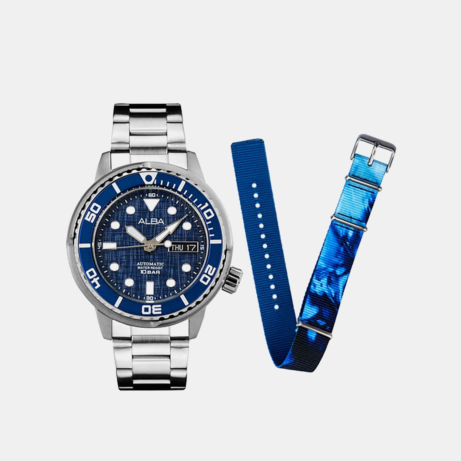 Men Automatic Blue Dial Analog Stainless Steel Watch AL4779X2