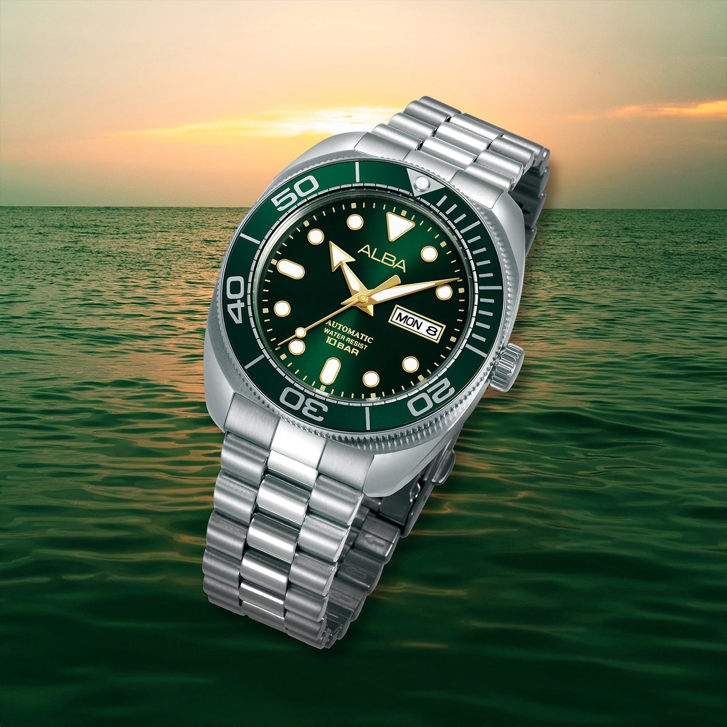 Mechanical Men Automatic Green Dial Analog Stainless Steel Watch AL4817X1