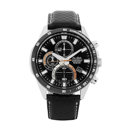 AM3975X1 Black Chronograph With Black Leather Strap