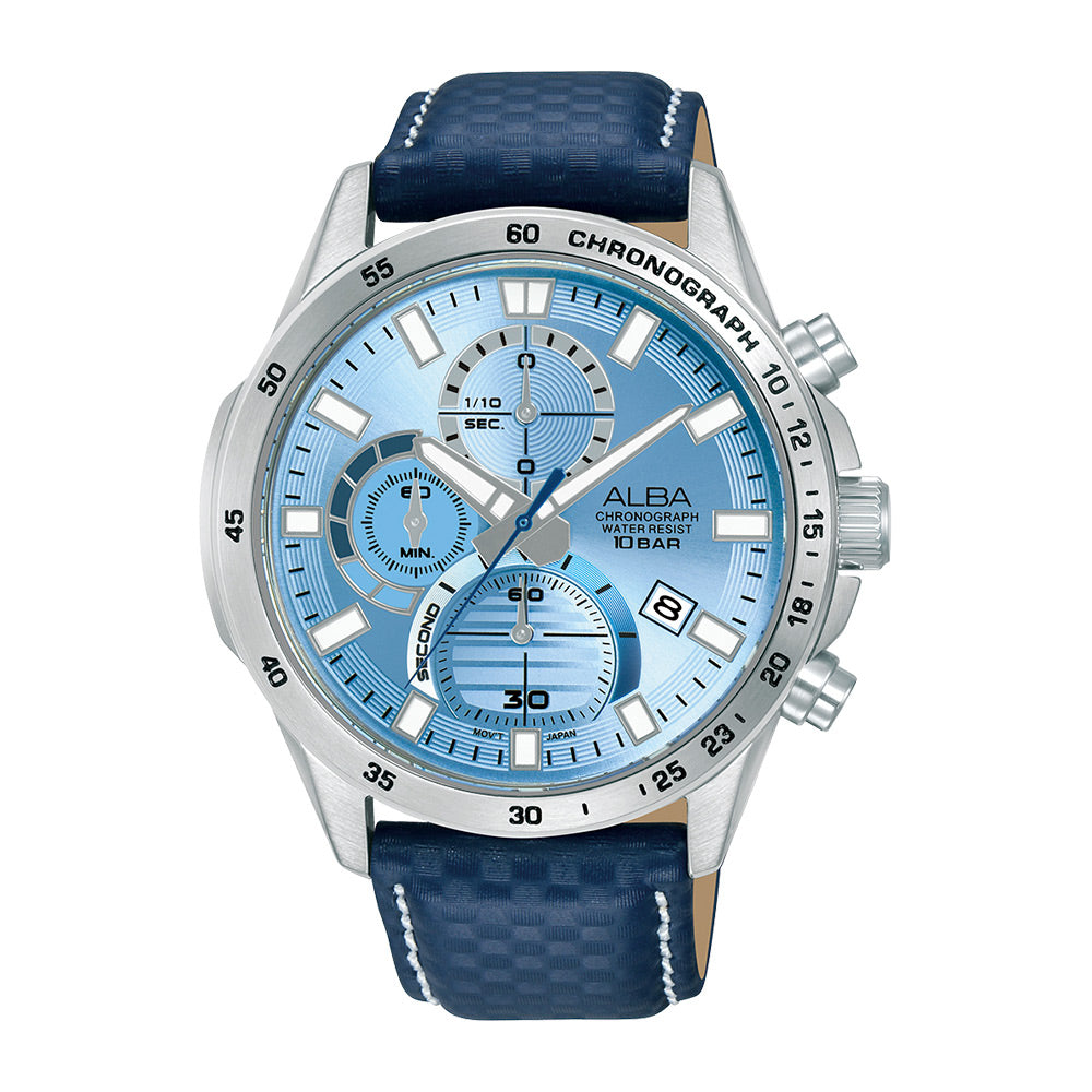 Alba AM3977X1 Sky Blue Chronograph With Blue Leather Strap