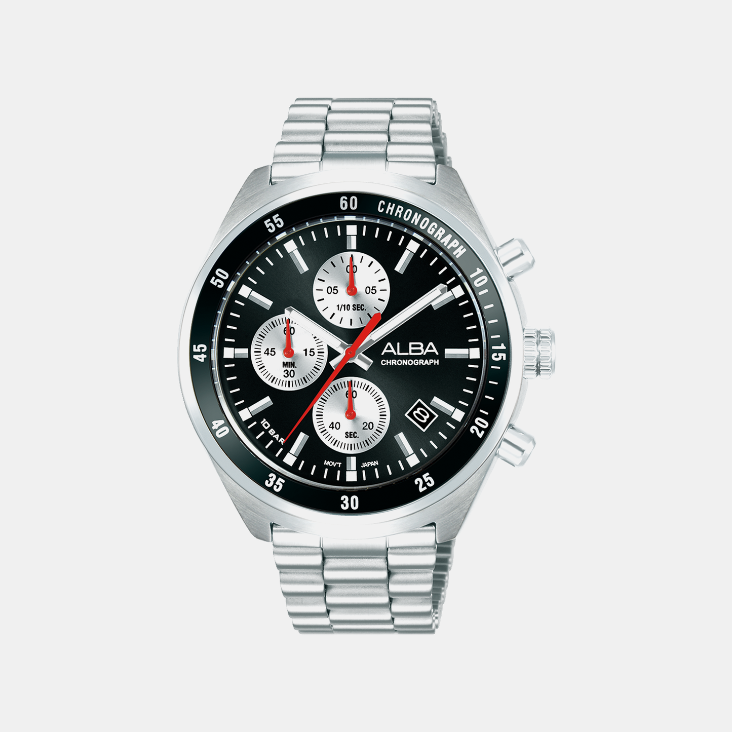 Men Quartz Black Dial Chronograph Stainless Steel Watch AM3A33X1
