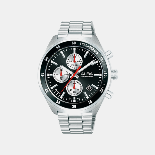 Men Quartz Black Dial Chronograph Stainless Steel Watch AM3A33X1