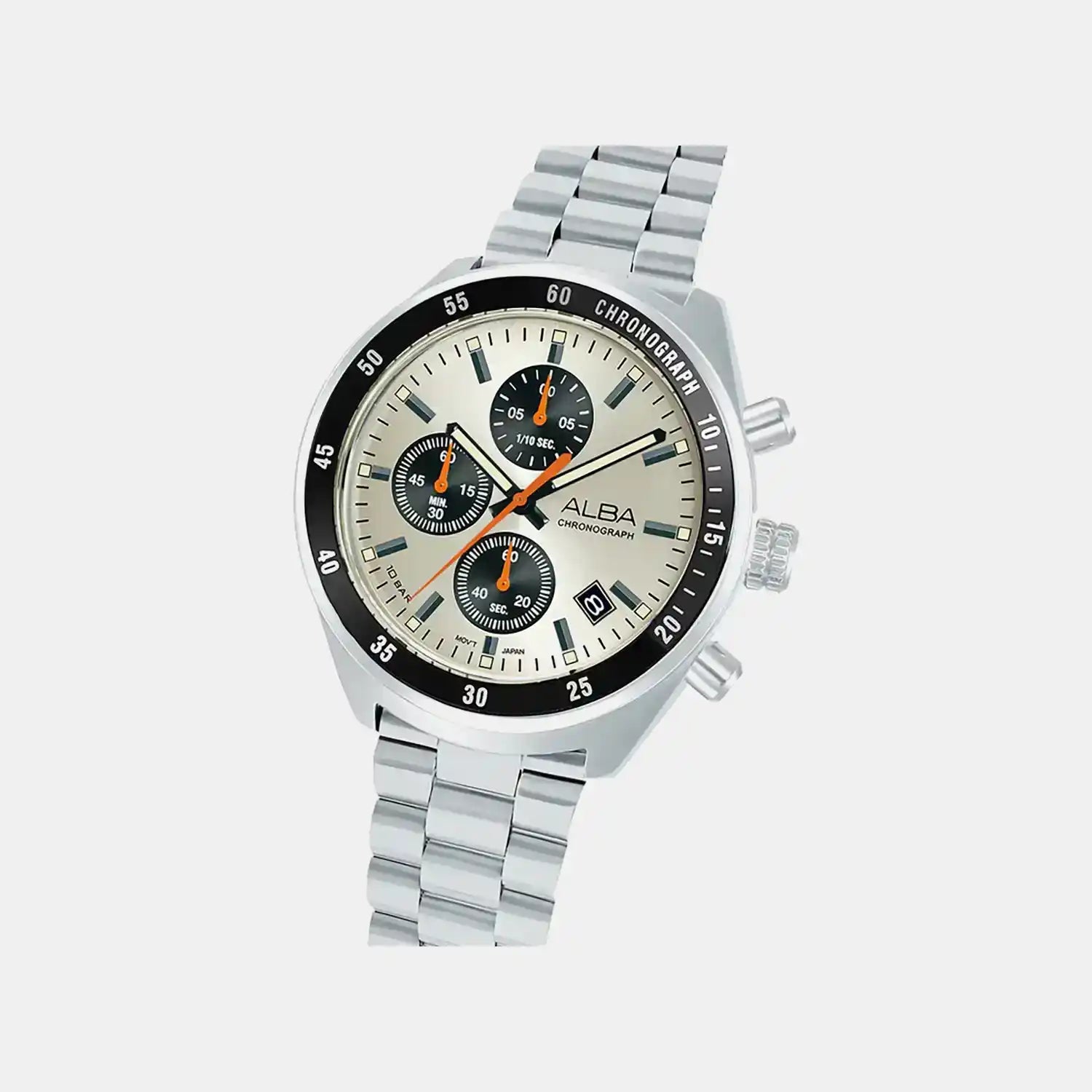 Retro Racer Men Quartz Beige Dial Chronograph Stainless Steel Watch AM3A41X1