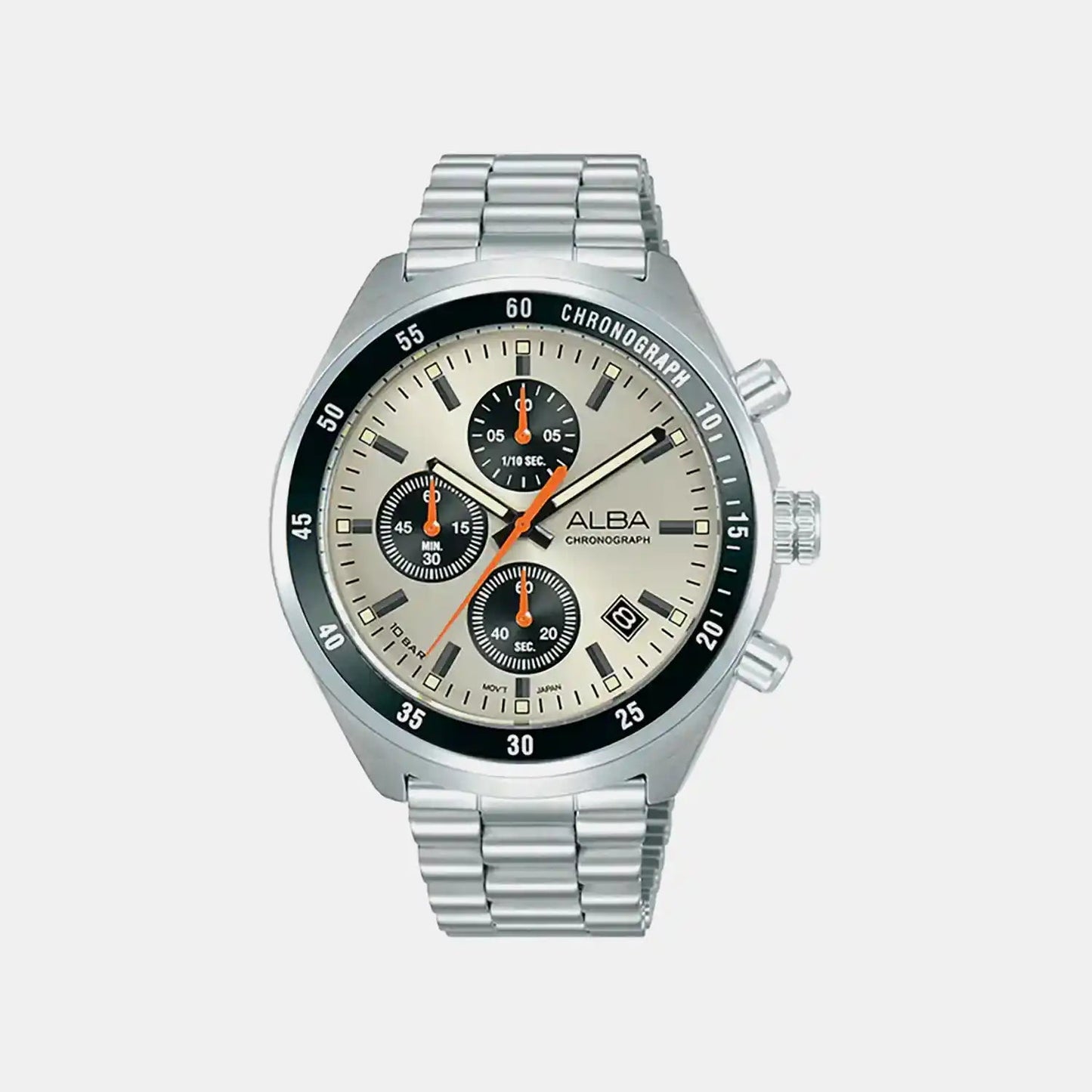 Retro Racer Men Quartz Beige Dial Chronograph Stainless Steel Watch AM3A41X1