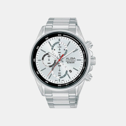 Men Quartz White Dial Chronograph Stainless Steel Watch AM3A51X1