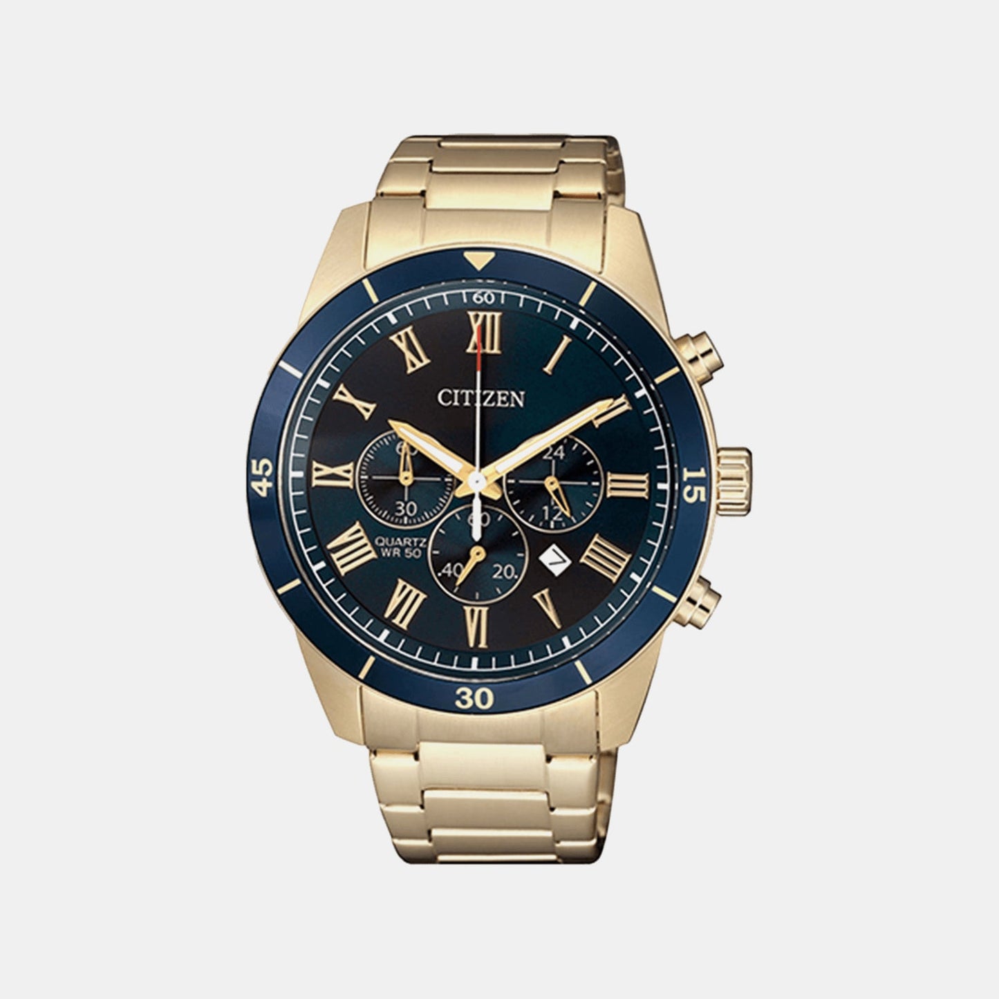 Men Quartz Blue Dial Chronograph Stainless Steel Watch AN8169-58L