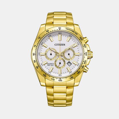 Men Quartz White Dial Chronograph Stainless Steel Watch AN8232-53A