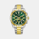 Men Quartz Green Dial Chronograph Stainless Steel Watch AN8234-58X