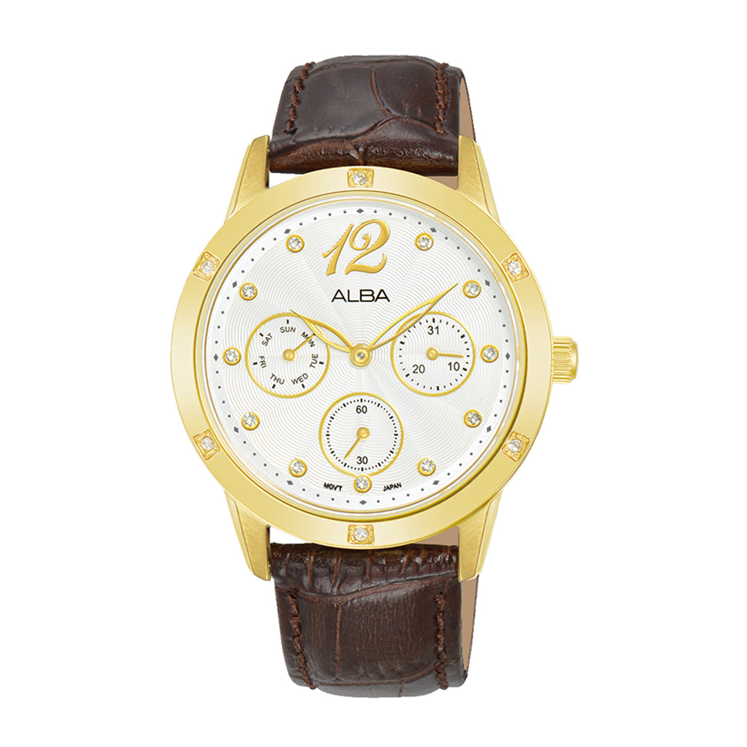 AP6718X1 White Ripple Dial with Brown Leather Strap