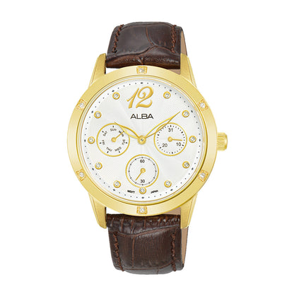 AP6718X1 White Ripple Dial with Brown Leather Strap