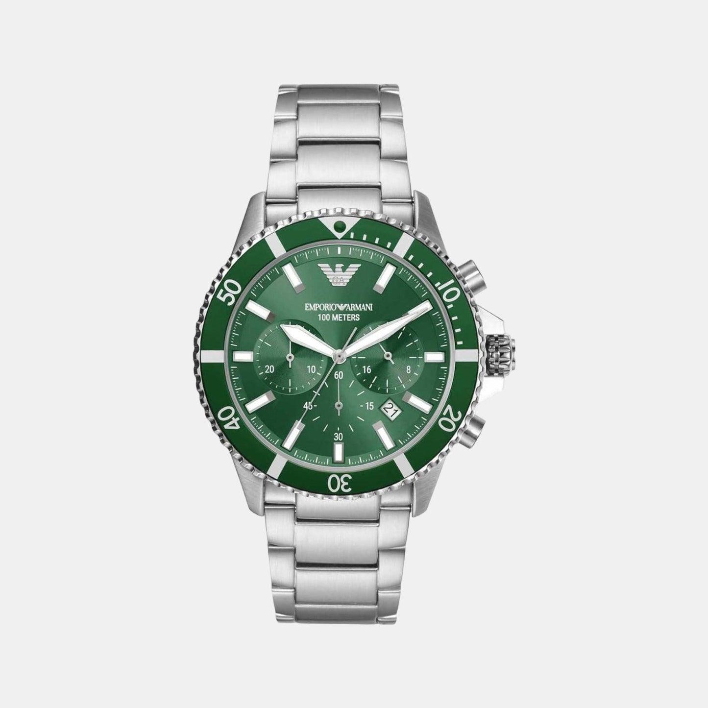 World Explorer Men Quartz Green Dial Chronograph Stainless Steel Watch AR11500
