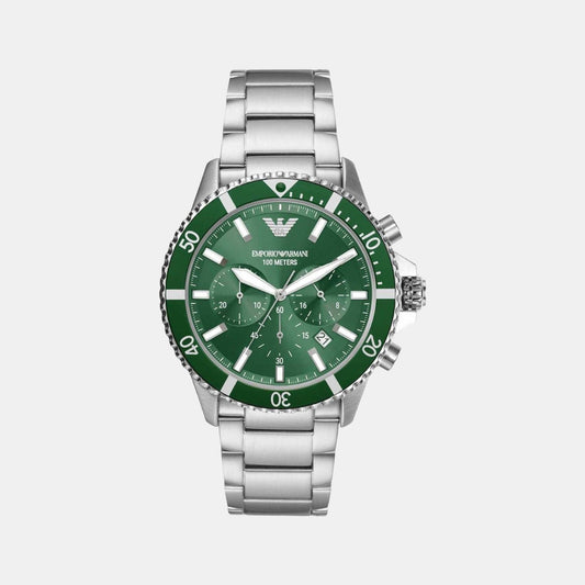 World Explorer Men Quartz Green Dial Chronograph Stainless Steel Watch AR11500